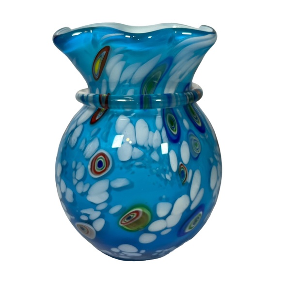 Murano Style Millefiori Blue Glass Bud Vase - Picture 4 of 6